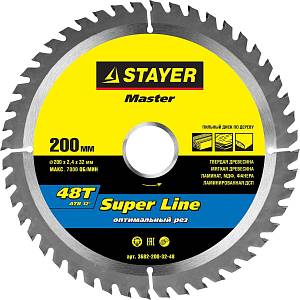 STAYER Super line 200 x 32 мм 48Т, диск пильный по дереву 3682-200-32-48