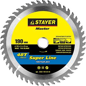 STAYER Super line 190 x 20 мм 48Т, диск пильный по дереву 3682-190-20-48