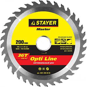 STAYER Opti Line 200 x 30 мм 36Т, диск пильный по дереву 3681-200-30-36