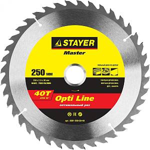 STAYER Opti Line 250 x 30 мм 40Т, диск пильный по дереву 3681-250-30-40